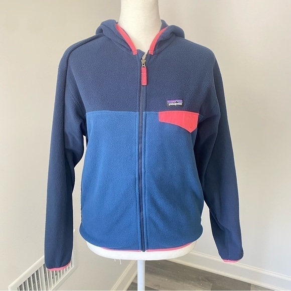 Patagonia Micro D Snap T Zip Up Jacket Girls Blue Pink XL 14